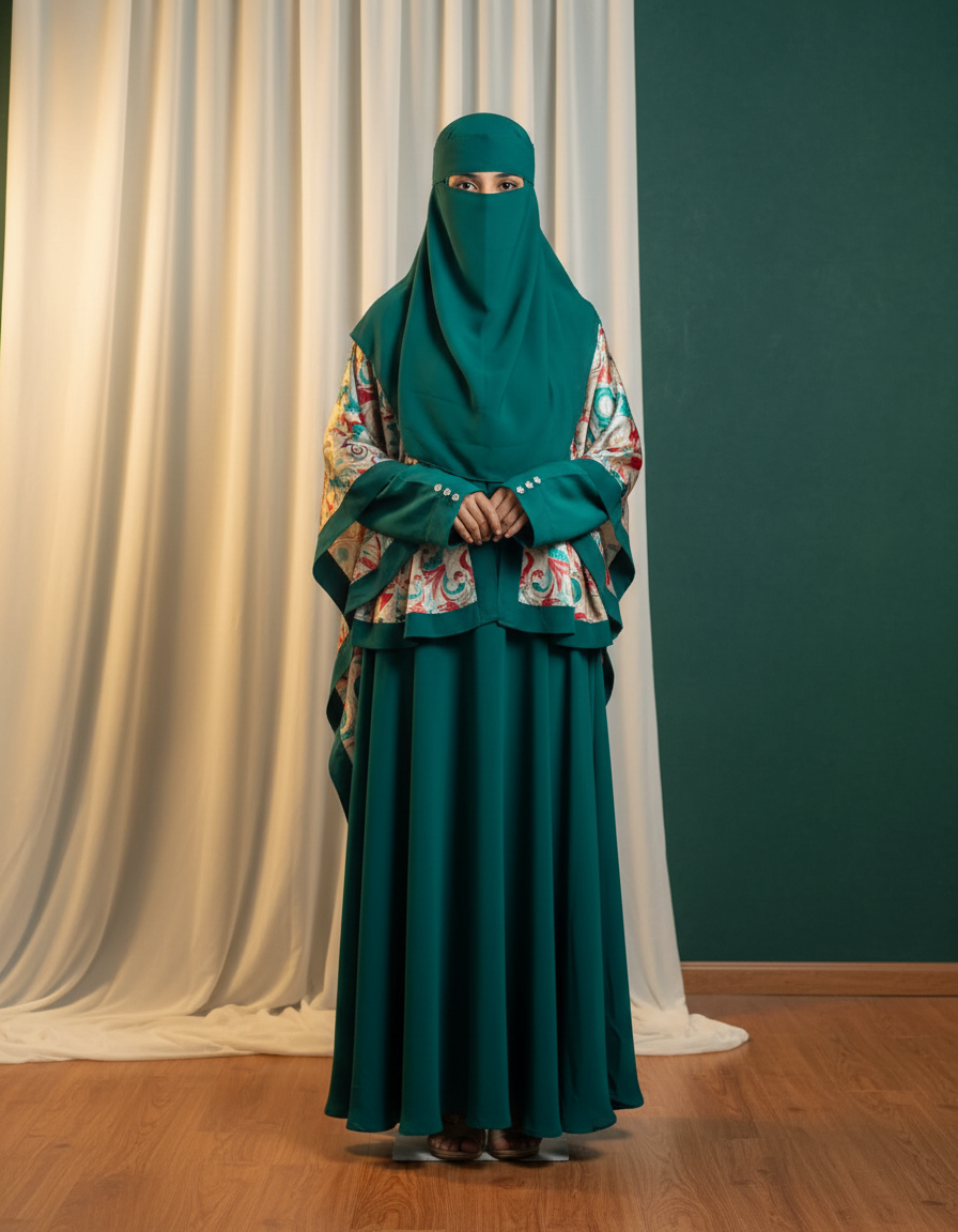 Premium Cape Borkha set Rama green